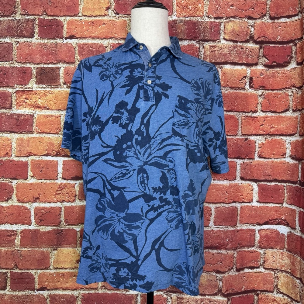 johnnie-O Hangin Out Polo Shirt‎ Mens Size XL Blue Cotton Short Sleeve Hawaiian